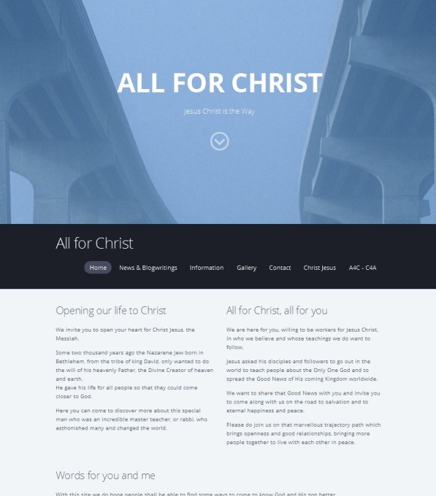 The website which was only a very short time on the web: "All for Christ" by Mozello company