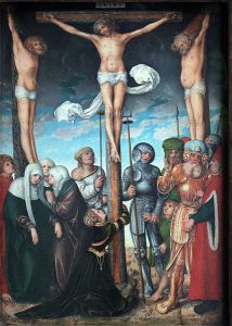Hanged on the sign of the god Tammuz as persons of evil. - Kreuzigung Christi: 1509, Lucas Cranach the Elder (1472–1553)